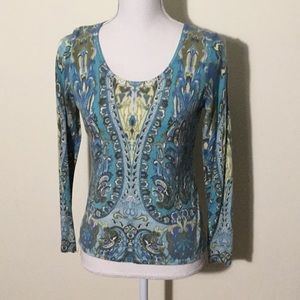 Talbots Long Sleeved Blue And Green Top